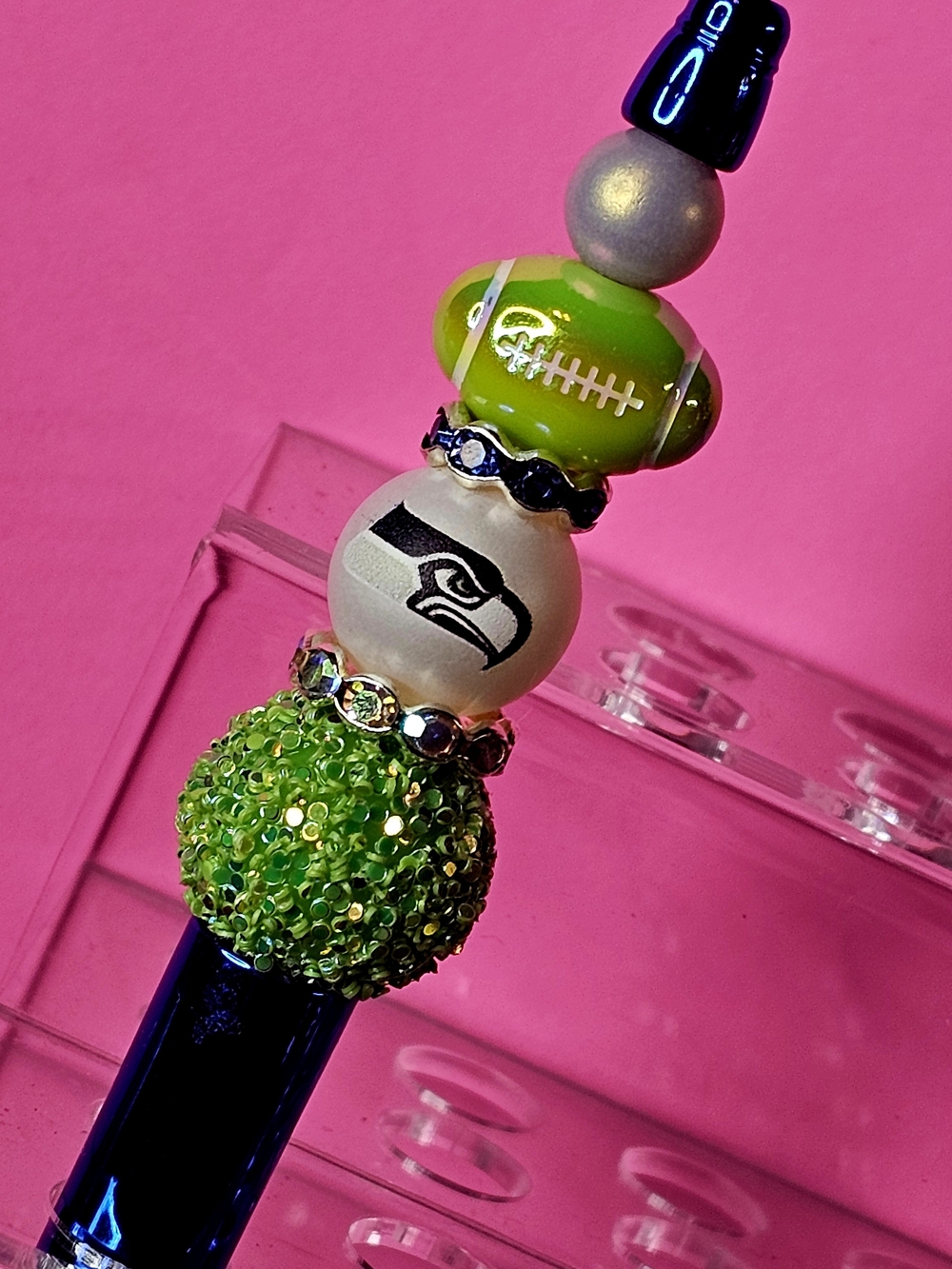 NFL Seattle Seahawks Sparkly/Blingy Custom Created Super Fan Beaded Pen